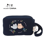 日本卡拉猫可爱女士钥匙布包双层拉链苹果13ProMax手机帆布小手包