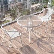 阳台小桌椅休闲茶桌椅组合白色，钢化玻璃折叠桌家用简约小餐桌茶几
