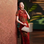 老上海长款香云纱旗袍2024年春季中国风复古短袖显瘦气质优雅