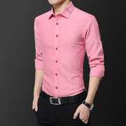 粉红色男士衬衫长袖春款拼色村子大肚子抗皱个性西装衬衣时尚潮码