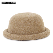 帽子秋冬季女针织羊毛，保暖圆顶礼帽，日系丸子帽卷边可爱小盆帽