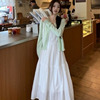 温柔风套装女装夏季韩系薄荷绿针织开衫甜美白色吊带连衣裙两件套