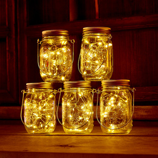 梅太阳能森瓶装饰灯，庭院灯挂灯led创意玻璃，罐子裂纹灯许愿灯防