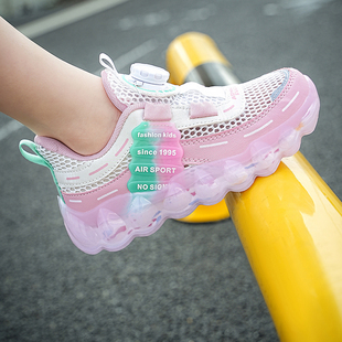 ceoabc女童鞋2024夏季新单网儿童运动鞋，旋转扣网面小女孩跑步鞋