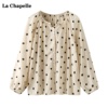 拉夏贝尔/La Chapelle法式复古波点长袖衬衫女秋季小个子宽松上衣