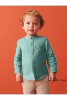  NEXT儿童衬衣 2024春秋季男童绿色立领亚麻长袖衬衫 3月-7岁