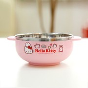 韩国进口 hello kitty 不锈钢双层防烫 饭碗 汤碗 儿童餐具