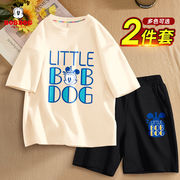 巴布豆儿童短袖套装夏季新款半截袖小孩子衣服薄款纯棉男童夏装潮