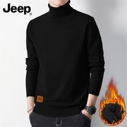 jeep吉普毛衣男士冬季可翻高领，休闲线衣加绒加厚保暖套头针织衫男