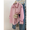 粉色长袖衬衫外套女春秋设计感小个子法式纯棉衬衣上衣早春春装美