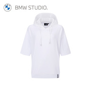 BMW Studio宝马女装春夏连帽宽松套头白色女士卫衣上衣