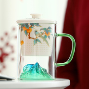 观山玻璃泡茶杯带盖陶瓷茶水分离杯过滤水杯柿子杯子办公杯杯