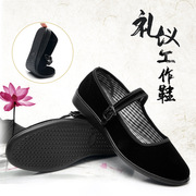 老北京布鞋女夏平底酒店，礼仪鞋柔软工作鞋一带，高跟黑布鞋妈妈单鞋
