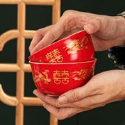 喜碗结婚红筷子红碗套装陪嫁礼盒装，喜庆碗大红色陶瓷碗龙凤碗筷勺