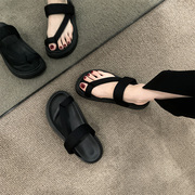 拖鞋女夏季外穿黑色，2024凉鞋法式海边夹趾沙滩高级感厚底凉拖