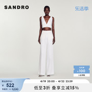 sandrooutlet女装法式时尚，性感v领白色，短款背心上衣sfpto00574