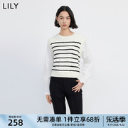 lily2024春女装含绵羊毛，复古条纹设计感假两件衬衫，毛衣上衣女