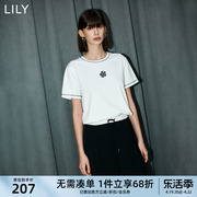 lily2024夏女装(夏女装)舒适全棉设计感浪漫玫瑰，休闲复古百搭t恤上衣