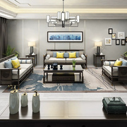 新中式白蜡木实木沙发123组合客厅中国风别墅酒店大户型家具整装