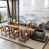 创意新中式铁艺实木功夫茶桌椅组合流水茶桌养鱼循环