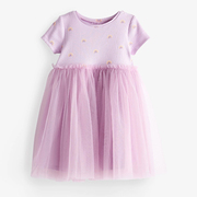 2024夏季女童紫色网纱短袖，连衣裙子宝宝纯棉，夏装女孩洋气公主裙仙