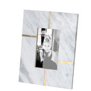 现代轻奢黑色白色大理石铜条拼接方形台面相框相架家居软装饰品F