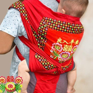 !广西布背带(布背带)婴儿老式传统棉刺绣，抱袋儿童背巾土布后背式宝宝背带