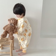 宝宝春季纯棉长袖睡袋，儿童卡通护肚防踢被男孩连体睡衣女童连身衣
