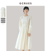 gcrues韩系白色连衣裙春装，女2024年衬衫裙子夏季高腰显瘦长袖