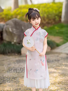 女童夏季短袖改良旗袍中国风连衣裙儿童民族风长款裙子汉服网红裙