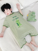 睡袋儿童夏款空调房男童恐龙连体睡衣夏季男孩宝宝薄款连身空调服