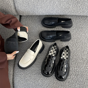 厚底复古乐福黑色夏季茶歇单鞋，女鞋子2024年法式英伦风白色小皮鞋