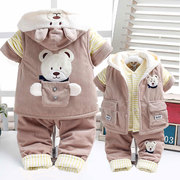 男宝宝秋冬装套装洋气0-1一岁半婴儿衣服春秋2外出幼儿薄棉三件套