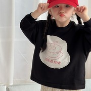 2024春季韩版儿童卡通字母T恤时尚童女童圆领长袖印花贴布洋气T恤