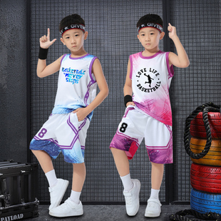 儿童篮球服夏季球衣篮球男孩定制4-13岁球服男童，蓝球运动衣服套装