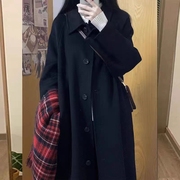 长款黑色呢子大衣女毛呢，外套2023秋冬季韩系小个子高级感气质