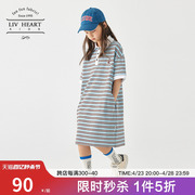 日本livheart女童polo领短袖，连衣裙夏2024儿童，t恤裙大童