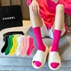 彩色袜子女春秋夏纯棉(夏纯棉)中筒袜，纯色ins潮，彩虹高饱和(高饱和)度糖果色长筒袜