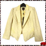 品牌丝佛卡柠檬黄立体织花泡泡袖修身造型西装外套