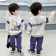 男童紫色披风奥特曼套装春秋季小儿童卫衣运动两件套宝宝秋款衣服