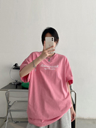 sun柚 粉色纯棉短袖t恤女夏季大版宽松休闲韩版中长款半袖上衣服