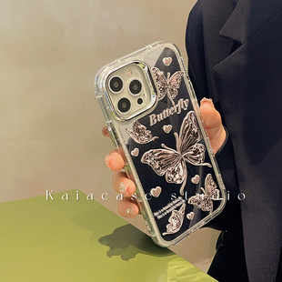 kaia 高级感水晶蝴蝶镜面适用苹果14promax手机壳iphone1315硅胶12女款15pro创意15promax苹果11保护套