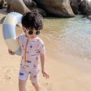 儿童泳衣夏季卡通男童短袖速干连体泳衣海边度假宝宝中小童游泳衣