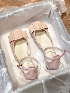 巨好看～春天也很美！蝴蝶结中空单鞋裸粉色玛丽珍鞋