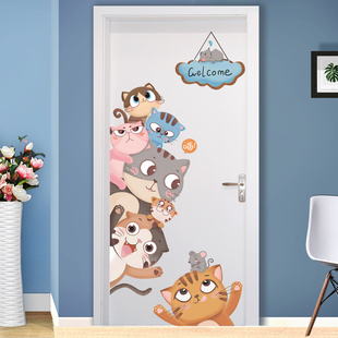 卡通儿童房间布置卧室，装饰3d立体自粘墙贴画墙面，入户门改造门贴纸