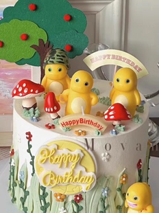 网红森系蛋糕装饰胖胖可爱奶龙摆件卡通小奶龙蘑菇花朵甜品台插件