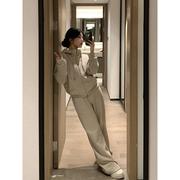 加绒加厚运动服套装女秋冬设计感双拉链韩版卫衣外套阔腿裤两件套