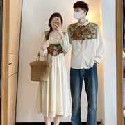 小众设计感情侣装秋季2023韩版长袖男女连衣裙法式一裙一衣潮