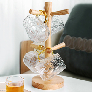 日式实木水杯架子创意收纳置物架茶杯马克杯，挂架倒挂家用沥水防尘