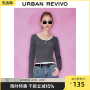 UR秋冬女装时尚休闲百搭简约撞色领边长袖T恤UWV430104